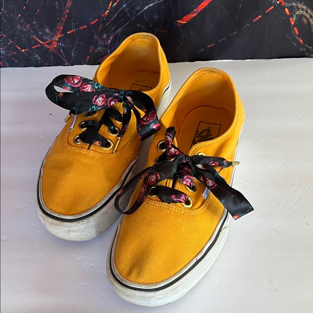 Vans Gold With Floral Laces in excellent condition